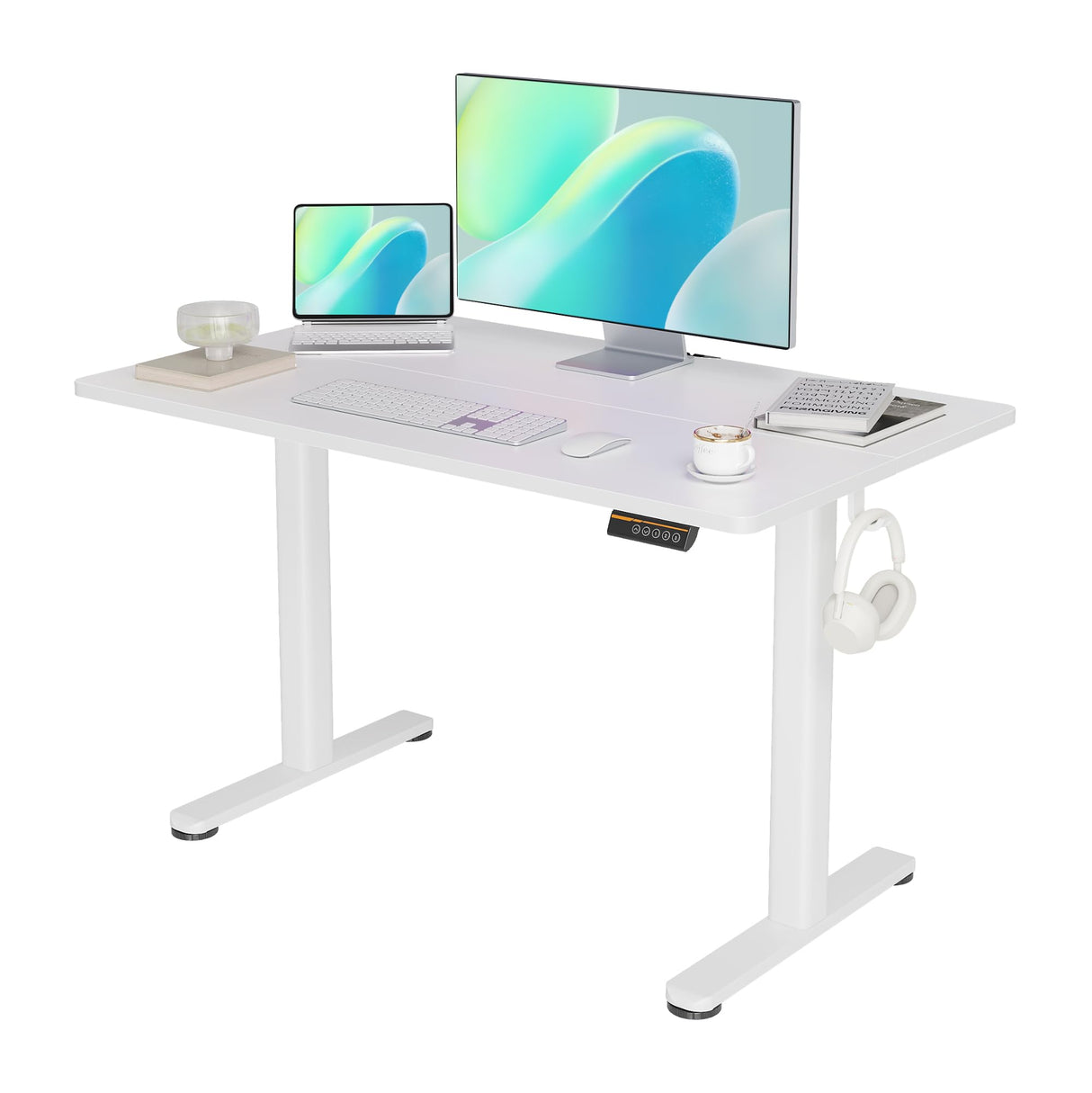 YDN Electric Standing Desk, Adjustable Height Stand up Desk, 48x24 Inches Sit Stand Home Office Desk with Splice Board,White Top YDN