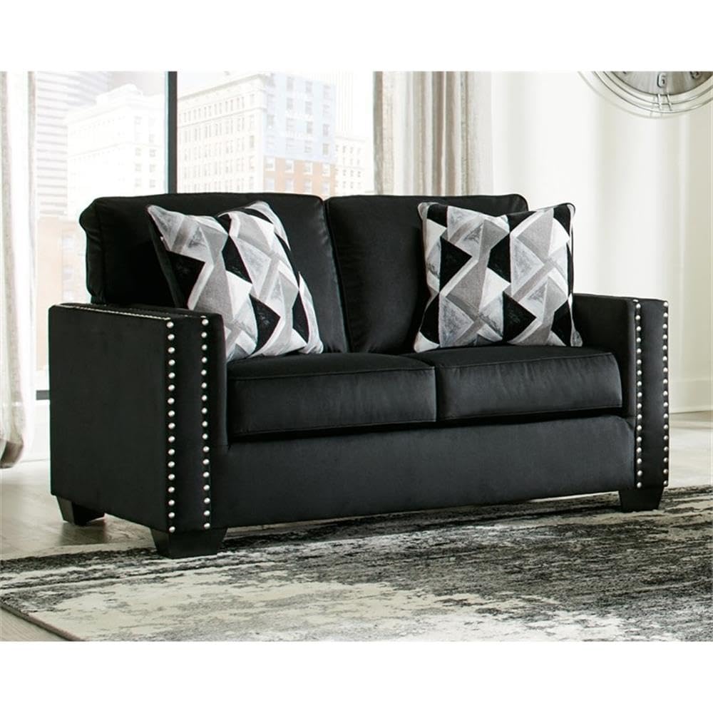 Signature Design by Ashley Gleston Glam Loveseat with Nailhead Trim, Black