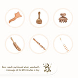 PURAVA Wood Therapy Massage Tools Set of 6 - Wood Therapy Tools for Body Shaping - Wooden Lymphatic Massager Body Sculpting Kit - Massage Roller Accessories, Stomach, Back and Foot Massage Roller PURAVA