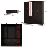 FAMAPY 4-Door Wardrobe Closet with Mirror Armoires and Wardrobes, Drawers and Shelves, Armoire Wardrobe Closet with Hanging Rod, Armoire Closet Espresso (63”W x 19.7”D x 70.9”H) FAMAPY