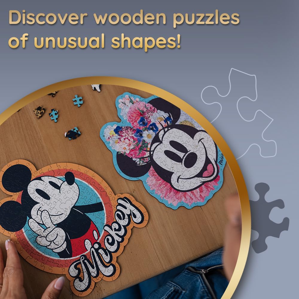 Trefl Disney 160 Piece Jigsaw Puzzle Retro Mickey Mouse Wood Craft Irregular Shapes, 10 Puzzles of Disney Symbols, Modern Premium Puzzle, for Adults and Children from 9 Years Old Trefl