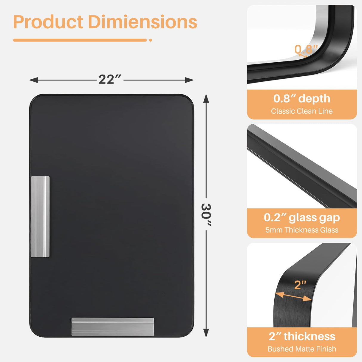 Bathroom Mirror for Wall, 30x22 Inch Rounded Rectangle Mirror, Black Metal Framed Bathroom Vanity Mirror for Restroom Farmhouse, Anti-Rust, Tempered Glass, Horizontally or Vertically Hanging Atilioo