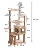 67-Inch Cat Tree for Indoor Cats Large Adult,Cat Tree Tower with Condo, Cat Stairs, 2 Bowl,14 Sisal Scratching Posts, Top Perch, with Padded Platform Bed,Toy Balls,Larg Large cat Tree.B12 Yinanroa