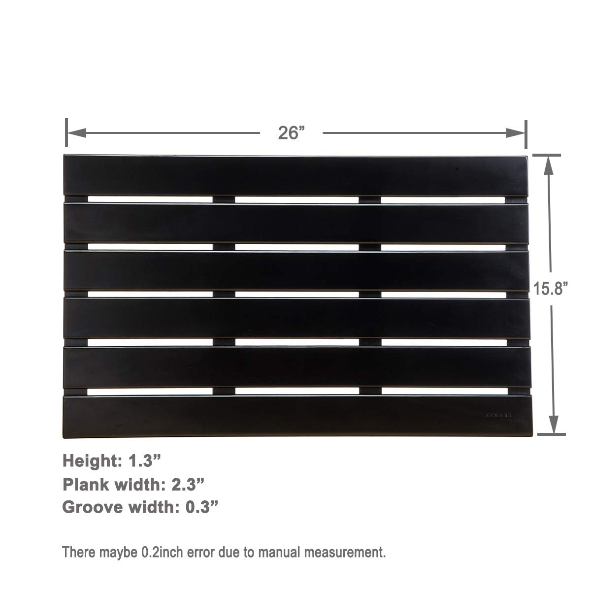 GOBAM Bamboo Bath Mat, Large, 26 x 15.8 x 1.3 inch - Non-Slip Floor Mat for Bathroom, Spa, Sauna, Kitchen, Indoor & Outdoor Spaces, Shower Mat for Bathroom Decor - (Black, 26" long) GOBAM