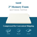LUCID 2 Inch Traditional Foam Mattress Topper - Hypoallergenic - Ventilated - Conforming Support - Full LUCID