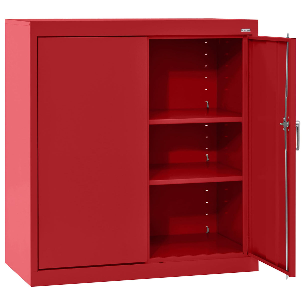 Sandusky CA21361836-01 Classic Series Counter Height Metal Storage Cabinet with Adjustable Shelves, Locking Handle, 18" D x 36" W x 36" H, Red Sandusky