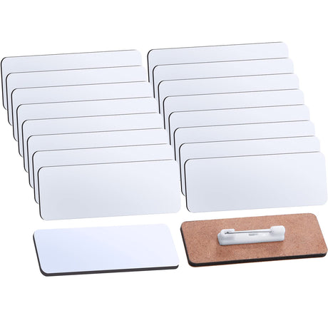 16 Pieces Sublimation Name Tag DIY Blank ID Name Badge with Round Corners Pin Custom Personalized Name Tag for School, Office (1.5 x 3 inch) Outus