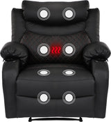 Comermax Faux Leather Black Recliner Chair with Massage and Heat Wide Seat Manual Reclining Chair with Cup Holders, Heated Massaging Recliner Chair for Adults Comermax