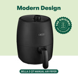 BELLA 2 qt Manual Air Fryer Oven and 5-in-1 Multicooker with Removable Nonstick and Dishwasher Safe Crisping Tray and Basket, 1200 Watt Heating System, Matte Black BELLA