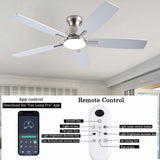 NKPU Ceiling Fans with Lights, 52 Inch Low Profile Ceiling Fan with Light and Remote Control, Flush Mount, DC Reversible Motor, Dimmable LED Ceiling Fans for Bedroom,Indoor/Outdoor Patio Use（Nickel） NKPU
