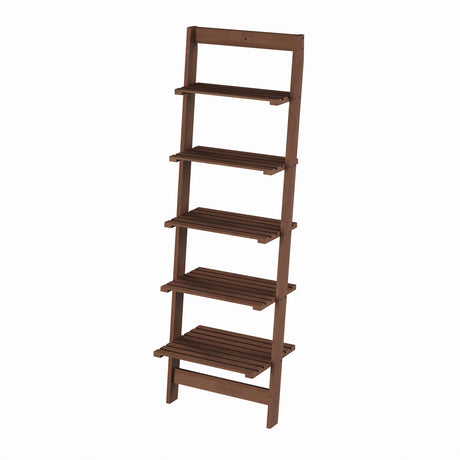 5-Tier Ladder Shelf - 50-Inch Narrow Leaning Bookshelf - Wooden Bookcase for Living Room, Bathroom, Kitchen, Office, or Bedroom Furniture by Lavish Home (Walnut) Lavish Home