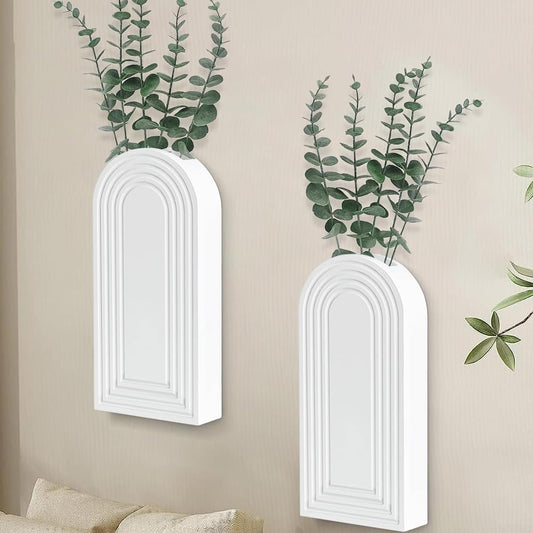 2 Pack Wall Planter for Indoor Plants, Wood Wall Decor Hanging Planter, White Wall Vases for Home, Living Room, Modern Farmhouse, Dried Flowers and Faux Greenery - WoodArtSupply