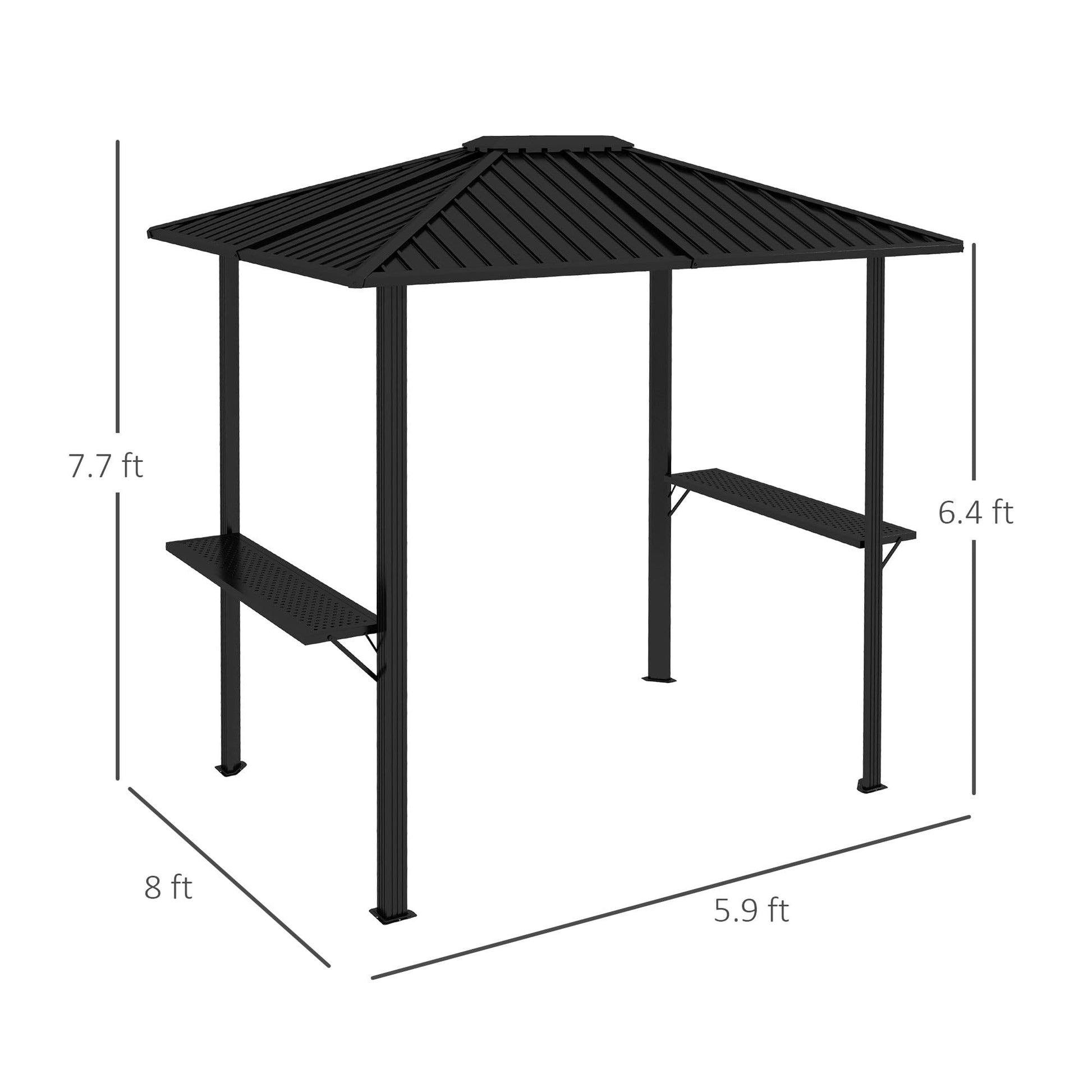 Outsunny 6' x 8' Hardtop Grill Gazebo, BBQ Gazebo with Metal Roof, Aluminum Frame and 2 Side Shelves, for Patio, Lawn, Garden - WoodArtSupply