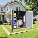 Greesum 5×3FT Plastic Outdoor Storage Shed with Floor, Resin Storaged Sheds with Lockable Door, Window & Vent, All-Weather Tool Sheds for Garden, Backyard, Patio, Dark Gray (4.7×2.5FT) Greesum