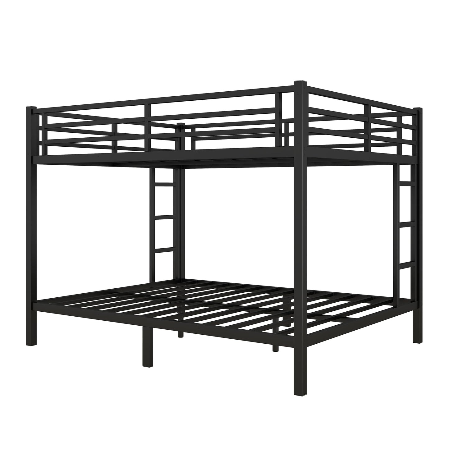 RuiSiSi Queen Over Queen Metal Bunk Bed, Heavy-Duty Queen Bunk Beds with 2 Ladders for Kids Adults, Space-Saving Bunk Bed Frame with Safety Guardrails, Easy Assembly, Noise-Free, Black