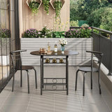 Shahoo 3-Piece Wooden Dining Table Set, Kitchen Breakfast Nook Sets with 2 Chairs & Round Tabletop, Space Saving Furniture Metal Frame and Built-in Wine Rack, Black Shahoo