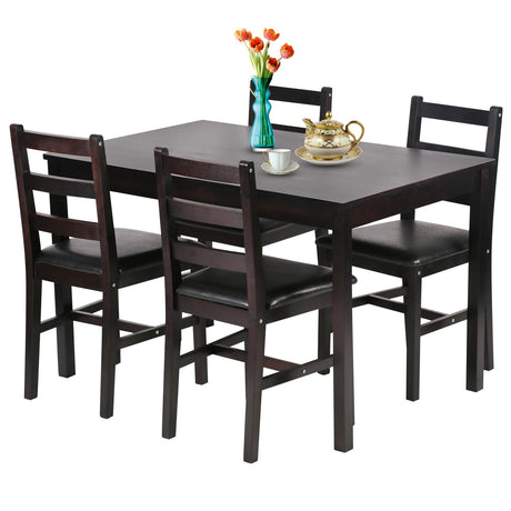 MGHH 5 Pieces Kitchen Dining Room Set Dining Kitchen Table and Chairs Mid Century Style Wood Dinette Table Set for Home Family Dining Area Dark Brown MGHH