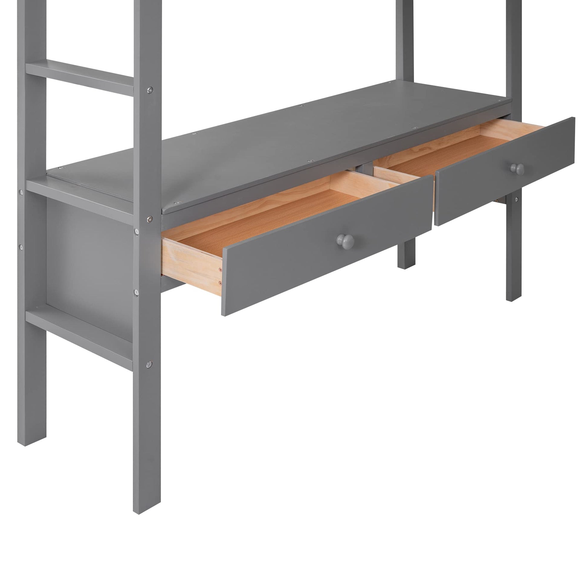 Harper & Bright Designs Full Size Grey Loft Bed with Built-in Desk, Drawers, and Storage Shelves - WoodArtSupply