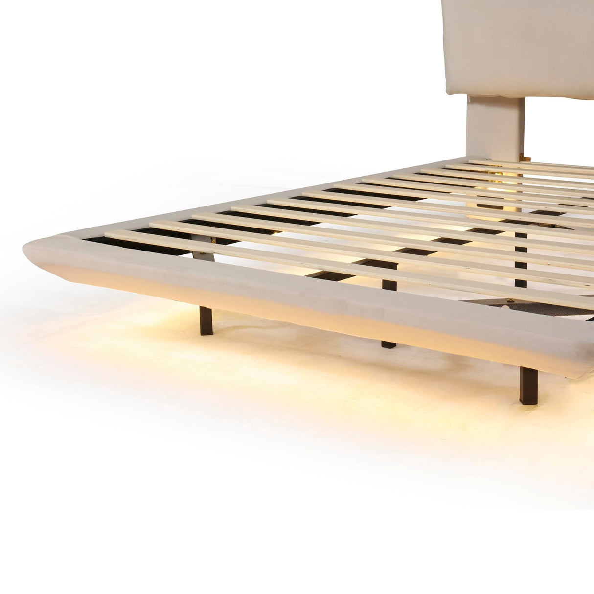 Merax Queen Size Velvet Floating Platform Bed with Sensor Light & USB Ports, Beige Merax