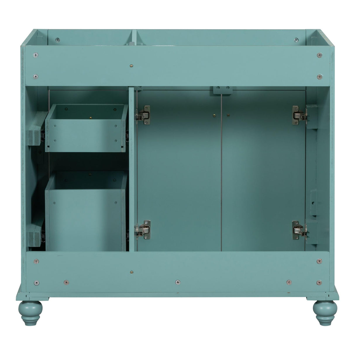 Merax 36" Bathroom Vanity Cabinet, Single Bathroom Storage Vanity with Louvered Doors and Drawers, Solid Wood Frame Bathroom Vanities Without Sink (Teal Without Sink) Merax
