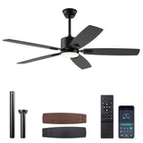 SUNMORY 52" Ceiling Fans with Lights, Smart Ceiling Fan with APP and Remote Control, Reversible DC Motor, Noiseless, Stepless Dimmable, Modern Ceiling Fan for Indoor/Outdoor Use, Black SUNMORY