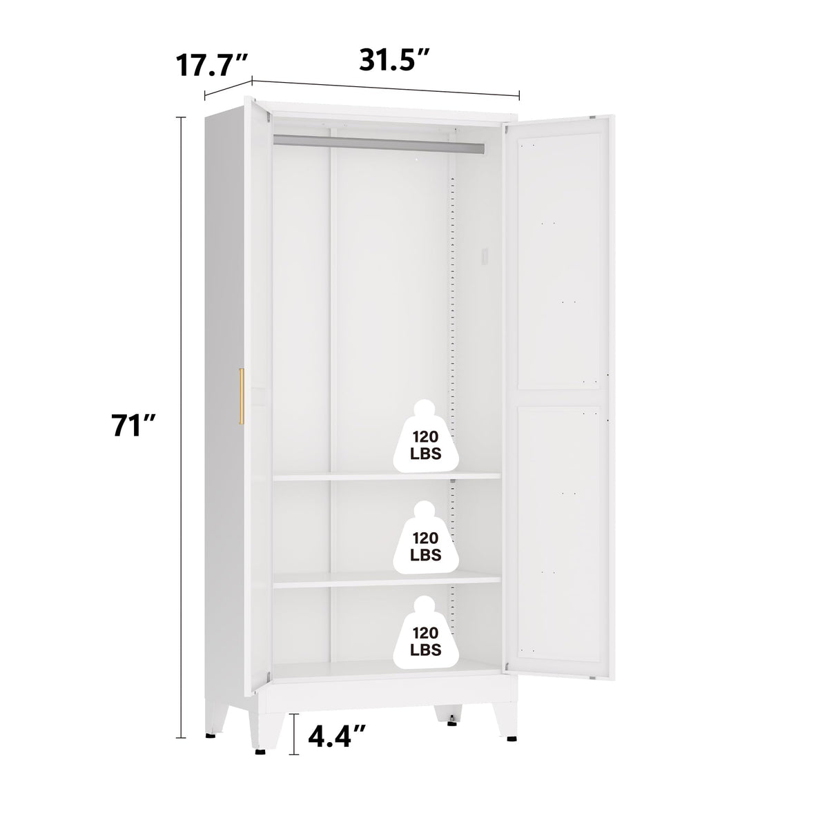 XIUSVON Metal armoire Wardrobe Closet with Hanging Rod,71'' Metal Wardrobe Cabinet with 2 Doors and 2 Adjustable Shelves, Bedroom armoires,Laundry Room cabinets,armario de ropa Closet(Classic, White) XIUSVON