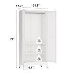 XIUSVON Metal armoire Wardrobe Closet with Hanging Rod,71'' Metal Wardrobe Cabinet with 2 Doors and 2 Adjustable Shelves, Bedroom armoires,Laundry Room cabinets,armario de ropa Closet(Classic, White) XIUSVON