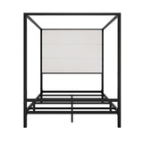Modern 4-Poster Canopy Platform Bed Queen Size with Tall Upholstered Headboard, Metal Canopied Design Platform Bed Frame with Strong Slats Support (Black+White-J) XD Designs