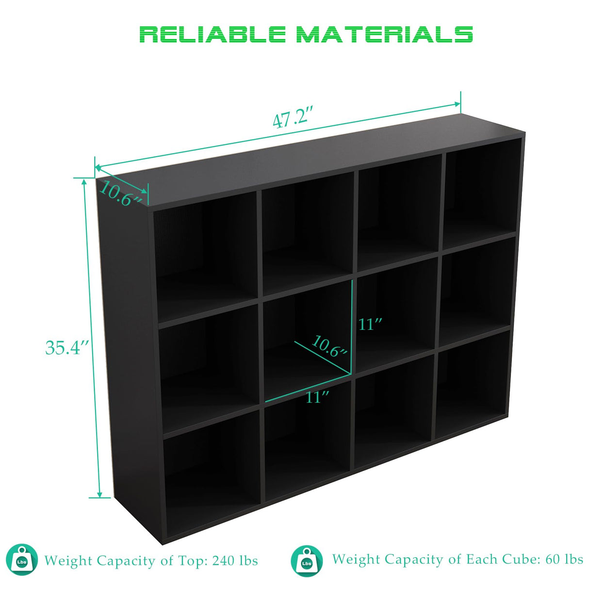 OSCHF 12-Cube Storage Shelf Bookcase - Wooden 3-Tier Floor Standing Open Bookshelf for Home and Office, Display Cabinet, Black OSCHF