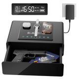 Yoqimi Smart Biometric Gun Safe for Handgun, Fingerprint Clock Safe with 3-in-1 Wireless Charging, Silent Drawer, LCD Alarm Clock & Quick Access Bedside Gun Safe Yorqimi
