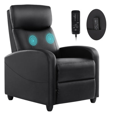 SMUG Recliner Chair for Living Room, Leather Home Theater Seating with Lumbar Support with Adjustable Backrest and Footrest, Modern Living Room Furniture with Padded Seat Backrest, Black