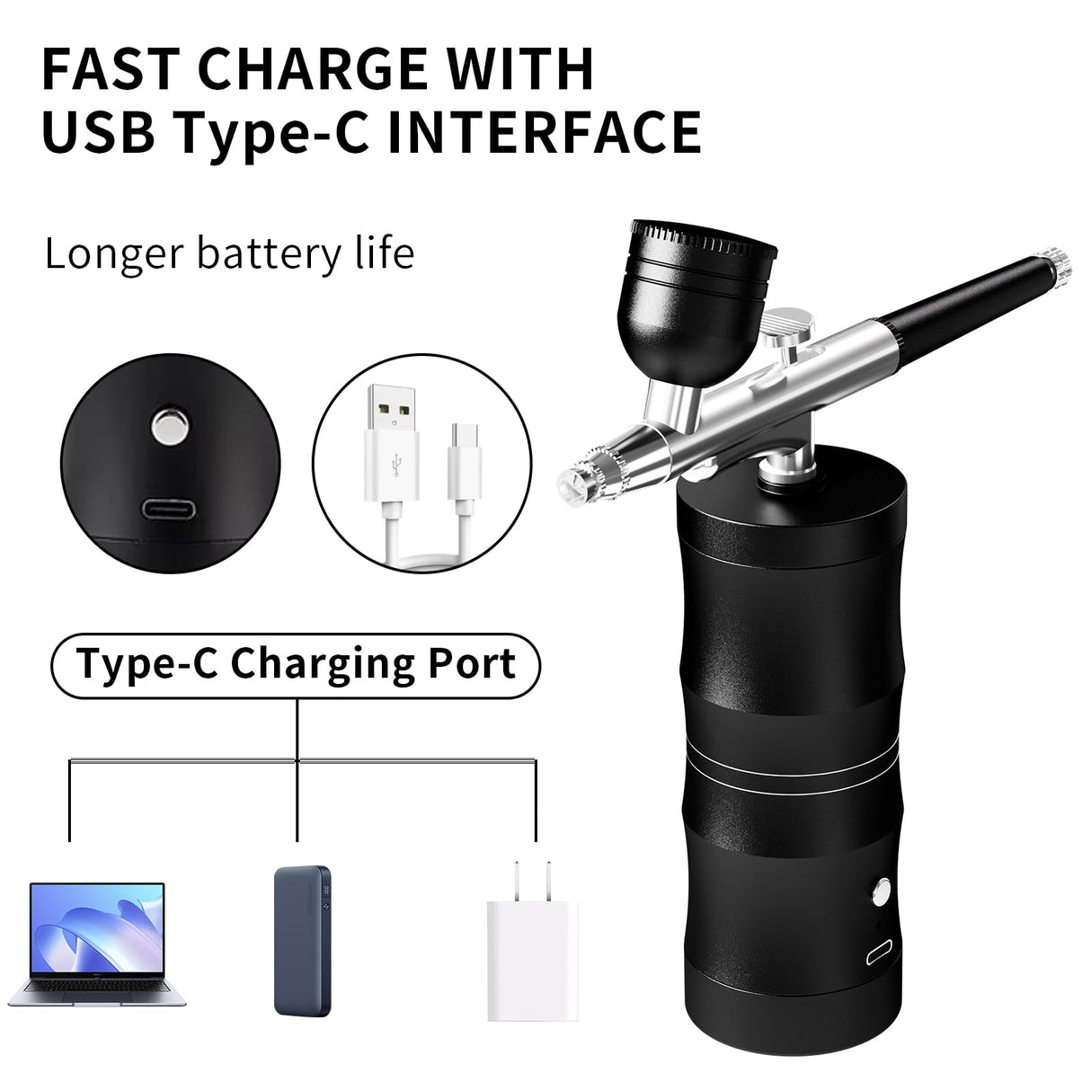 Airbrush Kit with Compressor Portable Airbrush Kit 48PSI High-Pressure Non-Clogging Air Brush Set Cordless Rechargeable with 0.3mm Nozzle and Cleaning Brush for Painting,Nail Art, Makeup (Black) CBVCBV