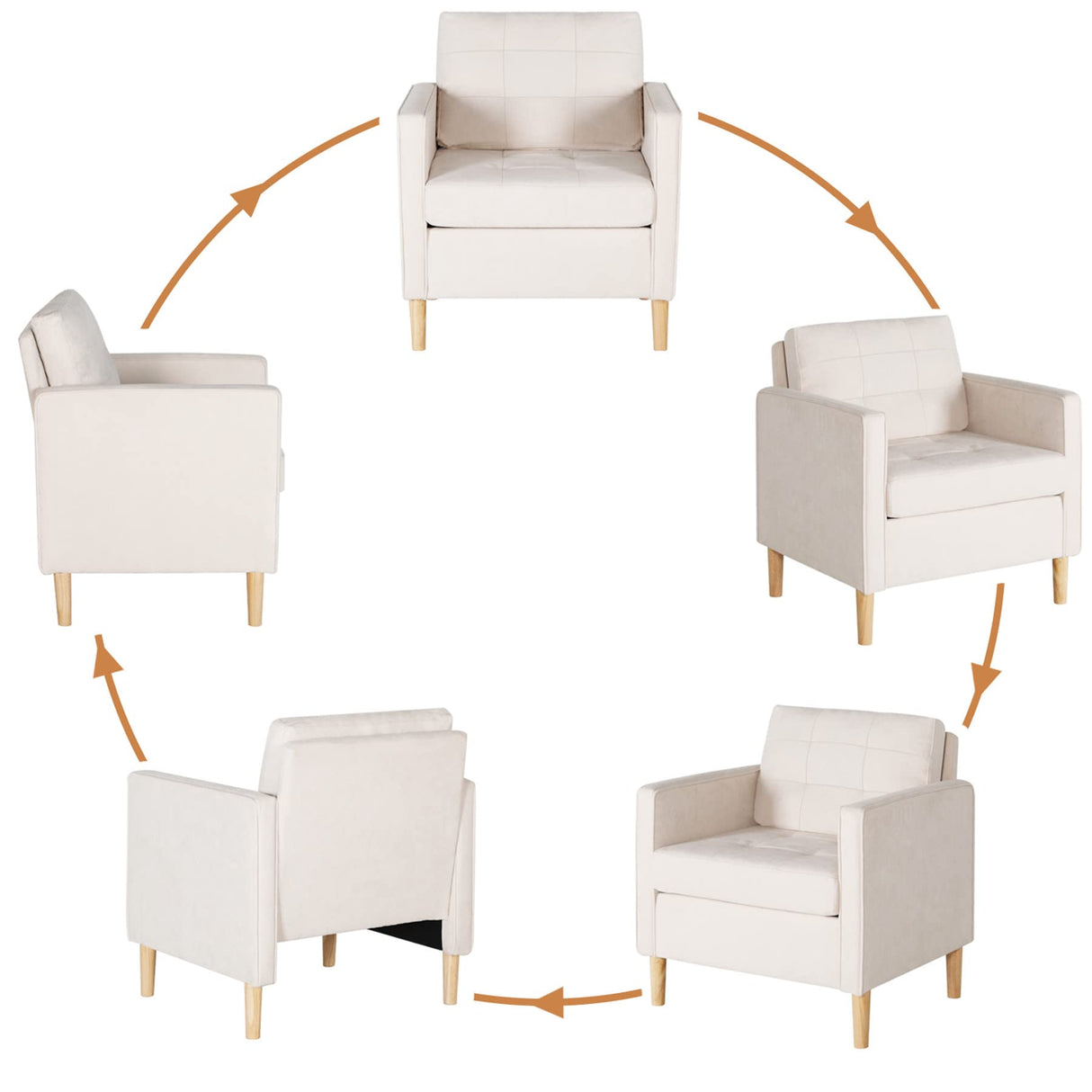 STHOUYN Mid Century Modern Home Office Upholstered Fabric Accent Chairs Set of 2 with Arms Reading Chair Club Chair, Living Room Bedroom Office, White (2, White) STHOUYN