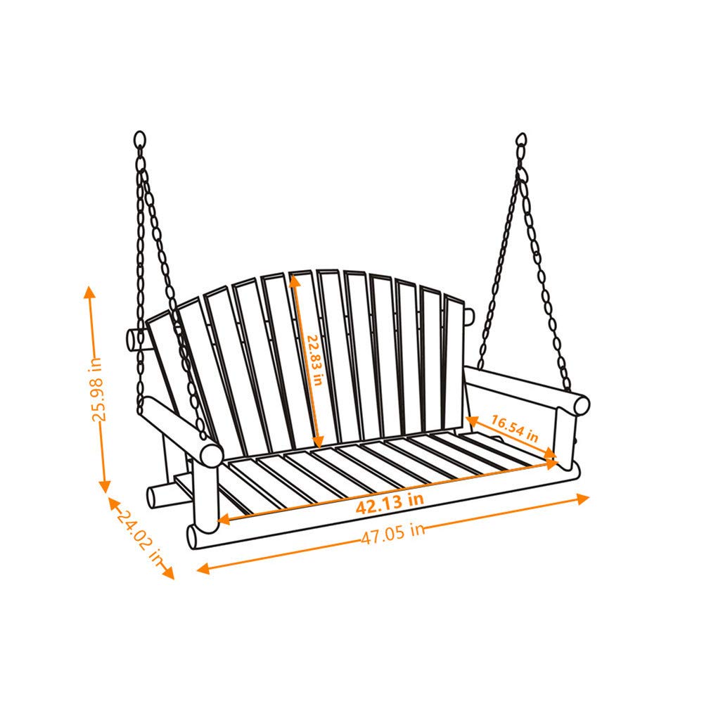 Anraja Wooden Porch Swing 2-Seater, Bench Swing with Hanging Chains, Heavy Duty 800 LBS, for Outdoor Patio Garden Yard, 4 Ft, Unfinished - WoodArtSupply