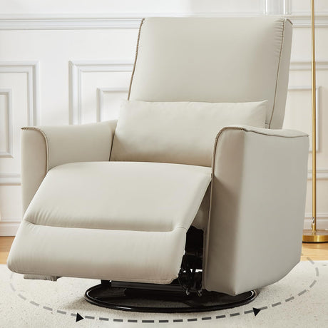 GAOMON Swivel Rocking Recliner Chair, Manual Leather Recliner Glider with Lumbar Support & Padded Armrest, Comfortable Rocker Nursery Single Sofa for Living Room and Bedroom (White) GAOMON