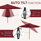 Tempera 10ft Patio Market Outdoor Table Umbrella with Auto Tilt and Crank,Large Sun Umbrella with Sturdy Pole&Fade resistant canopy,Easy to set,Chili Tempera