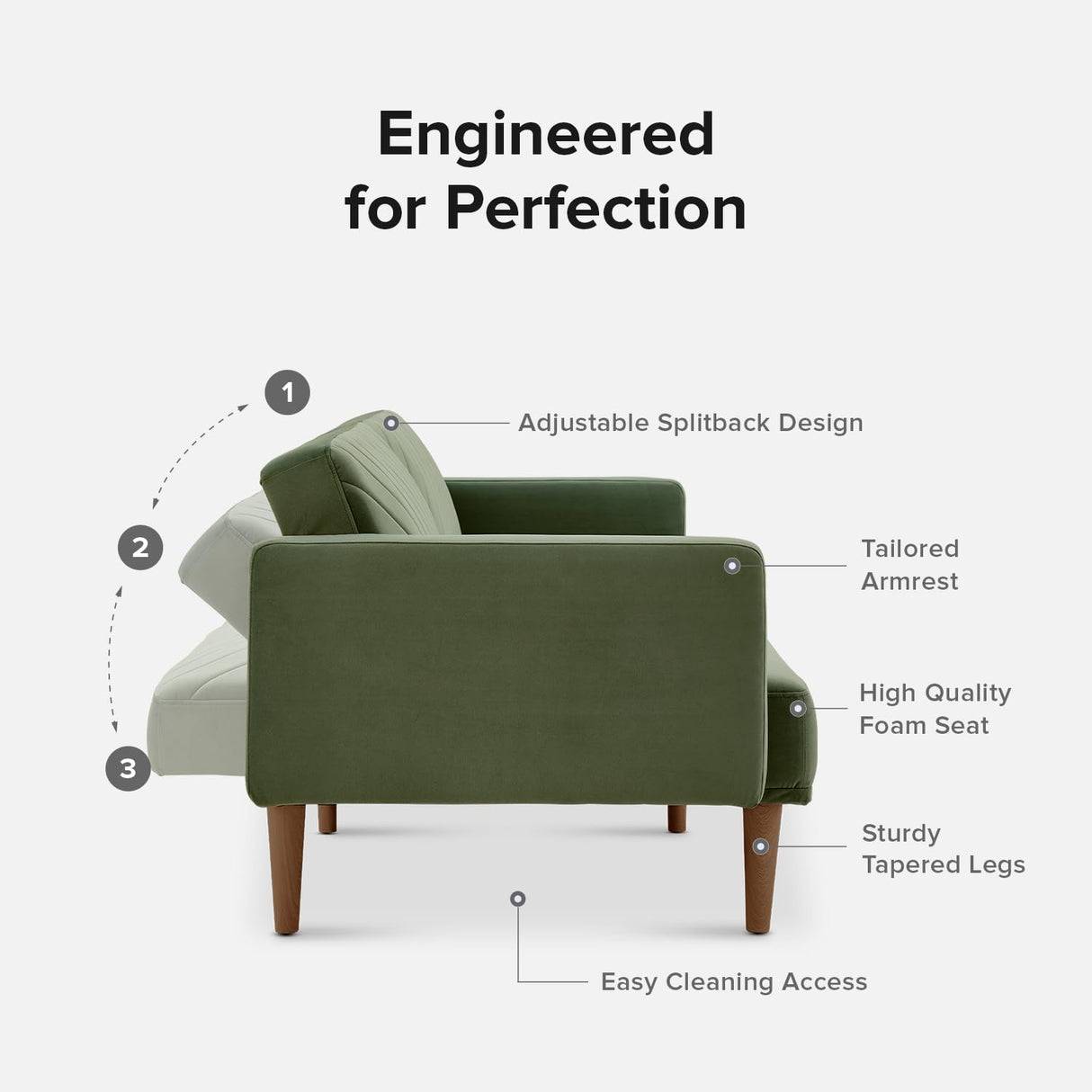 mopio Futon Sofa Bed, Couch, Small Sofa, Sleeper Sofa, Loveseat, Mid Century Modern Futon Couch, Sofa Cama, Couches for Living Room (Olive Green Premium Velvet) mopio