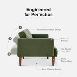 mopio Futon Sofa Bed, Couch, Small Sofa, Sleeper Sofa, Loveseat, Mid Century Modern Futon Couch, Sofa Cama, Couches for Living Room (Olive Green Premium Velvet) mopio