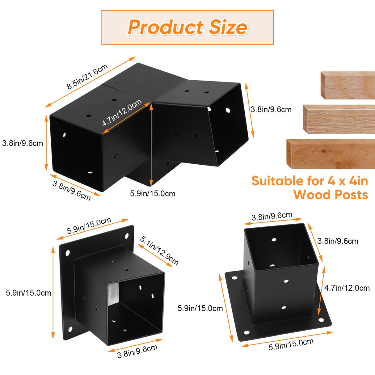 Ejoyous Pergola Bracket Kit, 3 Way 15 Degree Pergola Mounting Bracket Kit for 4x4in Lumber Wood Posts, Metal Gazebo Post Base Support Bracket for Pergolas Gardens Patio Ejoyous