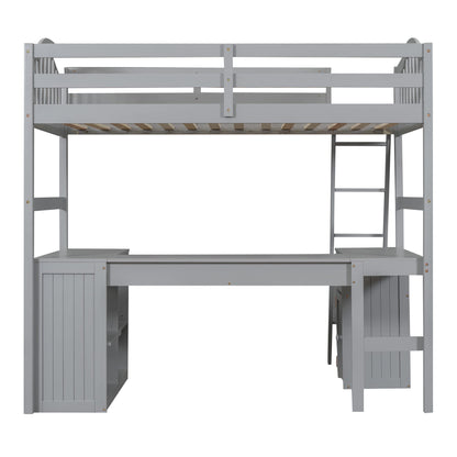 Harper & Bright Designs Grey Twin Size Loft Bed with Integrated Desk, Drawers, and Storage Solutions for Kids and Teens - WoodArtSupply