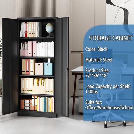 Anwick 72" Locking Metal Storage Cabinet,Tall Locker Organizer Steel Cabinets,Adjustable Layers Shelves 2 Doors for Anwick