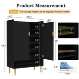 HLR Modern Shoe Cabinet Storage for Entryway, 6-Tiers Shoes Cabinet with Fluted Doors, Wood Shoes Rack with Adjustable Shelves, Black Shoe Organizer for Front Door Entrance, Closet, Living Room HLR