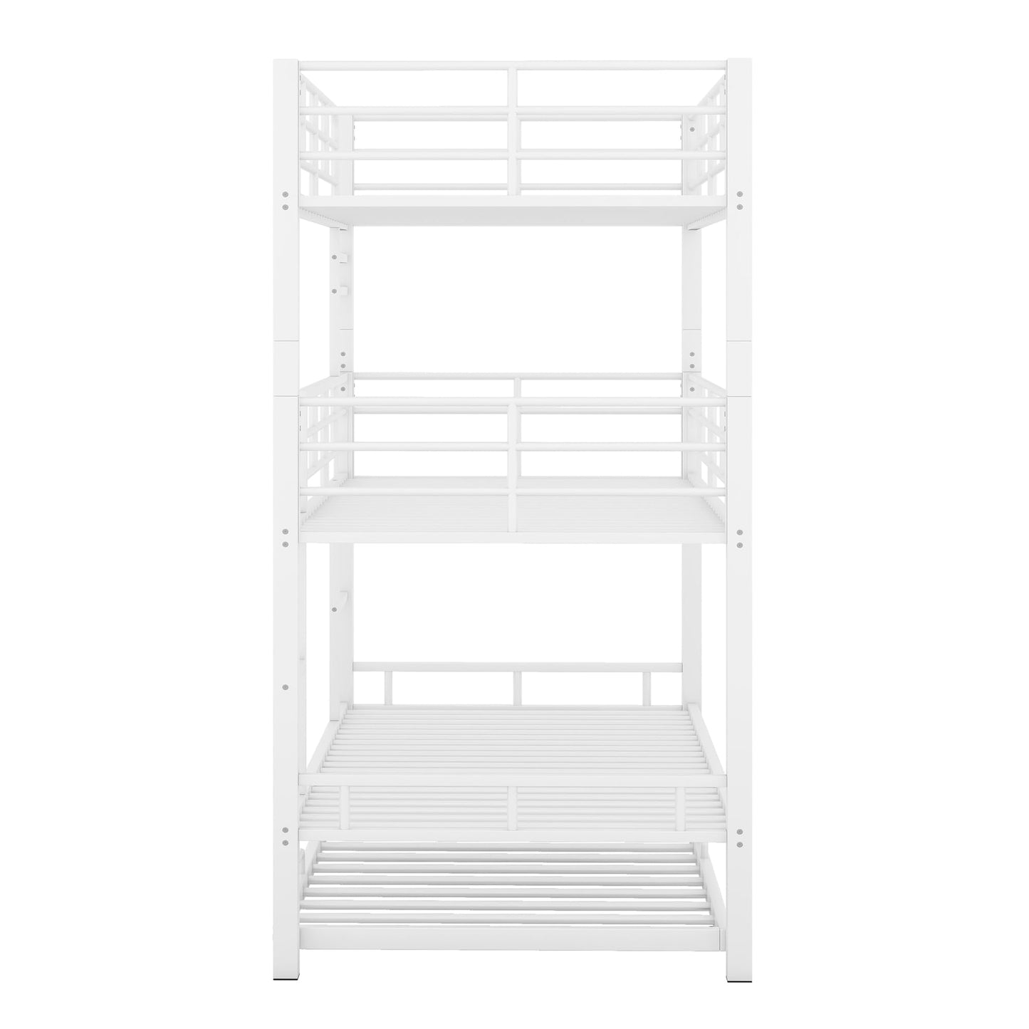 YOPTO Metal Twin Size Triple Bunk Bed with Trundle,Bedroom Bed Frame w/Full-Length Guardrails and Ladders,Detachable Design,for Kids Boys Girls,White