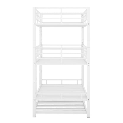 YOPTO Metal Twin Size Triple Bunk Bed with Trundle,Bedroom Bed Frame w/Full-Length Guardrails and Ladders,Detachable Design,for Kids Boys Girls,White