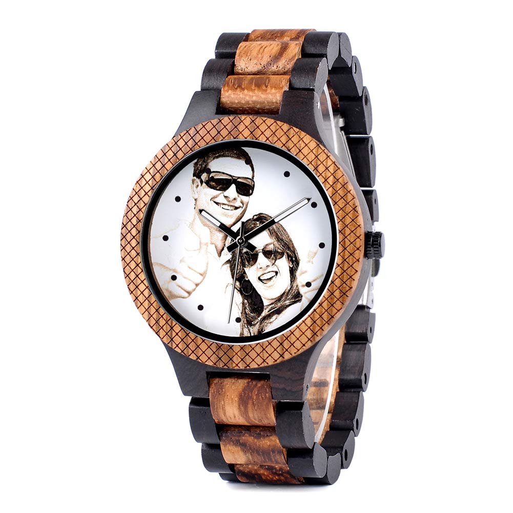 BOBO BIRD Mens Personalized Engraved Wooden Watches Quartz Casual Wristwatches for Men Family Friends Customized Watch (Zebra A) - WoodArtSupply