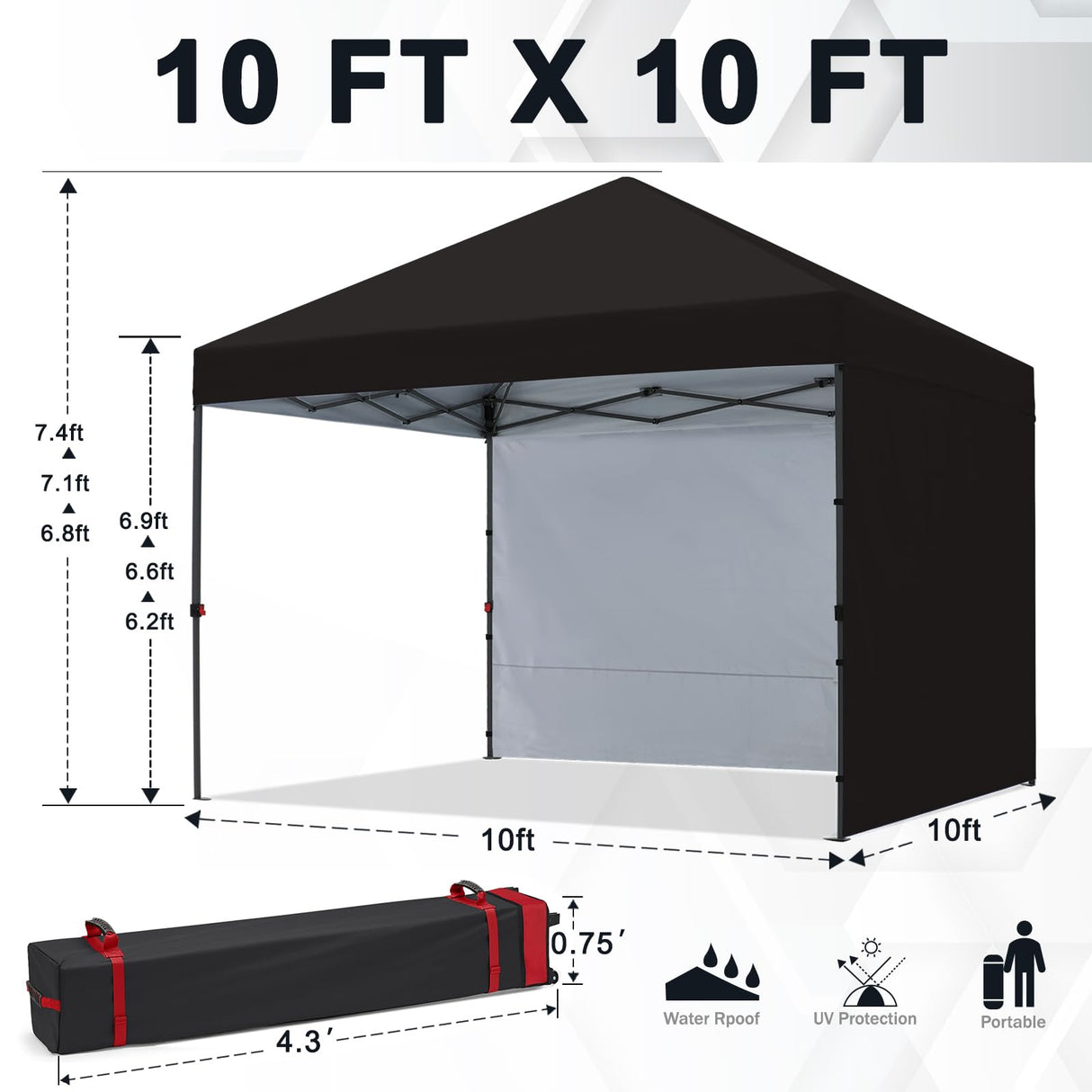 COOSHADE Pop Up Canopy Tent 10x10 with 2 Sidewalls, Outdoor Shade Instant Canopy Tents(Black) COOSHADE