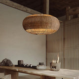Rattan Handwoven Pendant Lights Adjustable Bamboo Wicker Hanging Lamp, Pendantt Light Fixture With Drum Basket Shade 1 Light Woven Pendant Light For Dining Room Living Room (Not Bulb Included) YUJIDAO