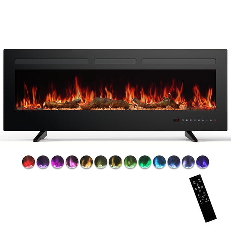 Sweetcrispy 50" Electric Fireplace Wall Mounted or Recessed Insert, 1500W/750W Freestanding Fireplaces Heater with Remote Control,13 Adjustable Flame Color, 12H Timer, Touch Screen Sweetcrispy