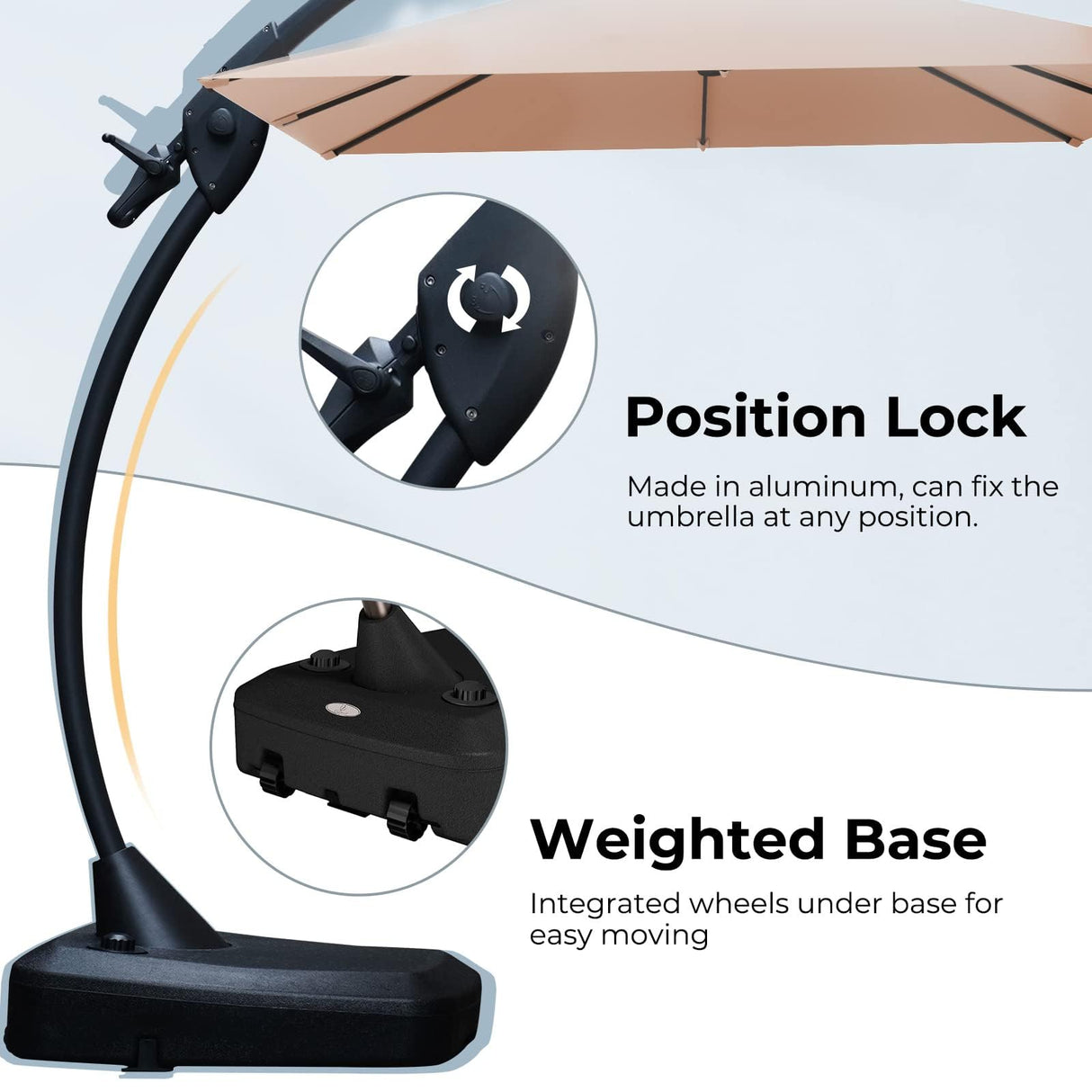 Grand patio 10x10 FT Patio Offset Umbrella Large Square Aluminum Cantilever Umbrella Base Included for Deck Porch (Champagne, 10x10 FT) Grand patio