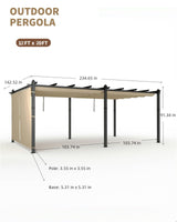 KYBOLT 12x20 Ft Modern Aluminum Pergola, Outdoor Pergola with Adjustable Canopy, Stable 4-Sided Base, Aluminum Gazebos for Backyard, Deck, Lawn - Khaki KYBOLT